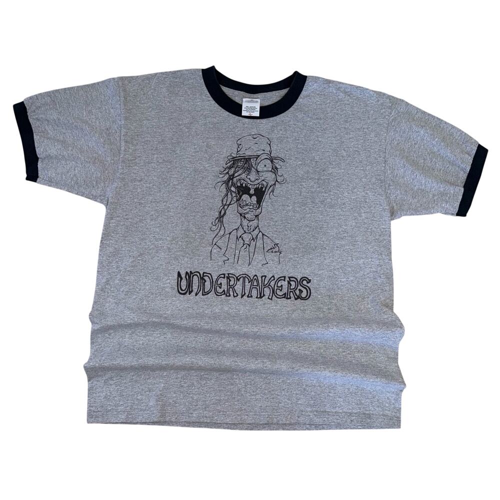 Vintage 90s Undertakers Monster Ringer T-Shirt - Anvil Tag - Grey/Black - Large